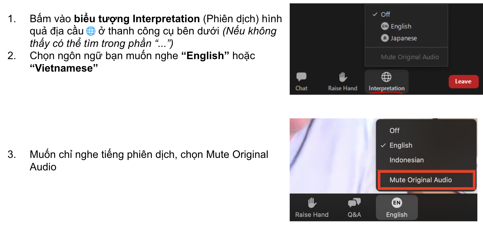 Chọn Ngôn ngữ Phiên dịch trên Zoom