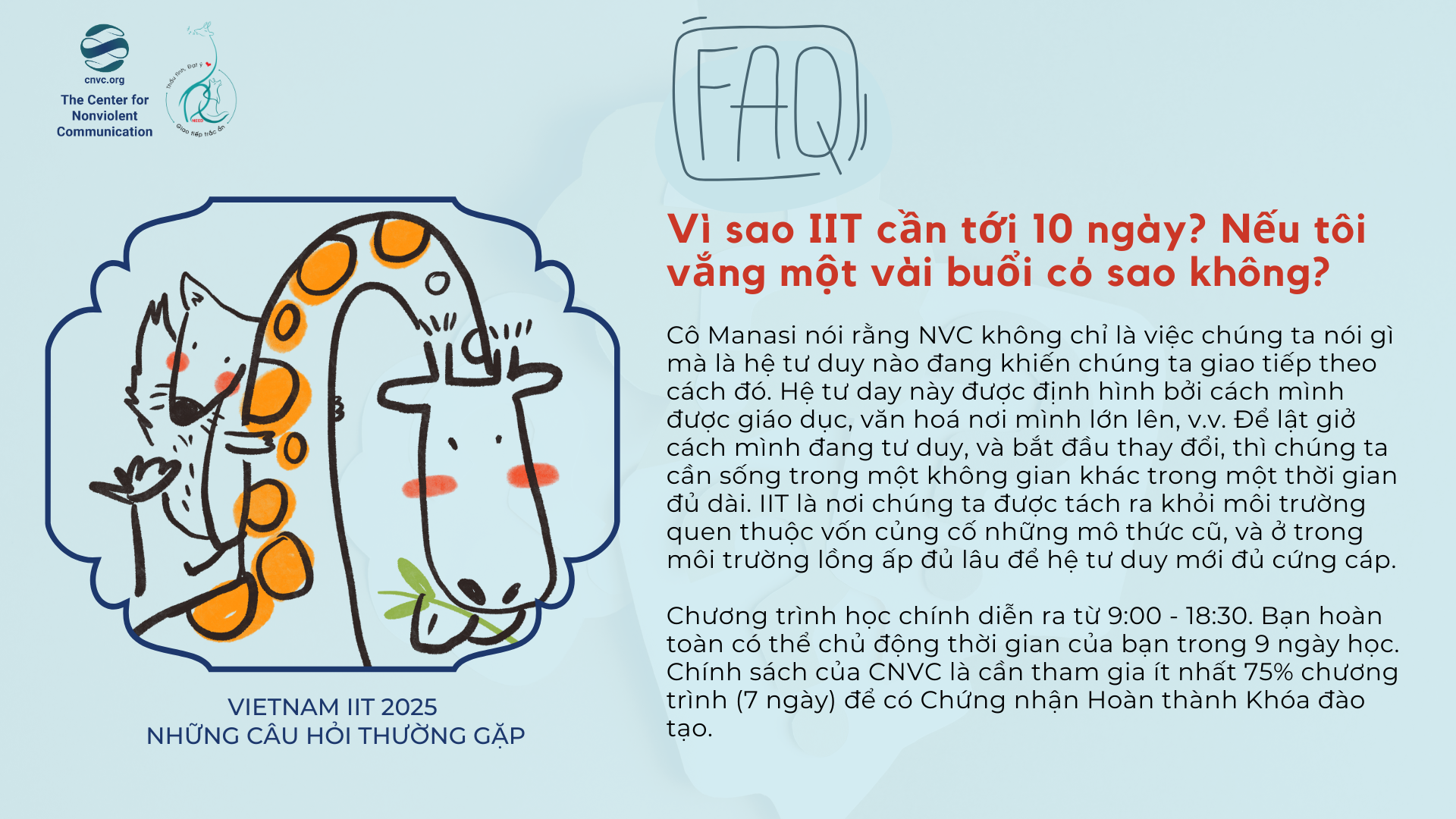 [FAQ] 11. Vì sao IIT cần tới 10 ngày? Nếu tôi vắng một vài buổi có sao không?