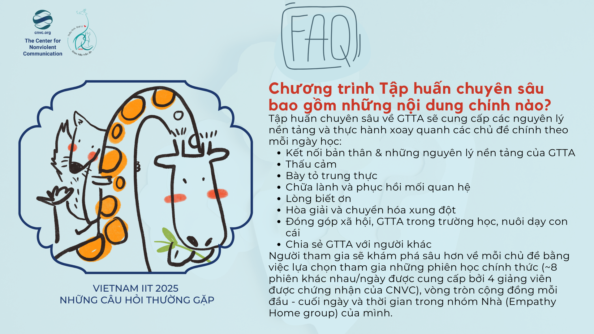[FAQ] 3. Chương trình Tập huấn chuyên sâu bao gồm những nội dung chính nào? | What are the main themes of the International Intensive Training?